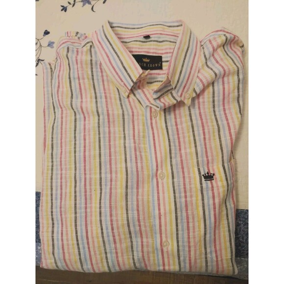 French Crown Pastel Striped Mens Dress Shirt Size 46 (XXL Size) - Picture 1 of 9
